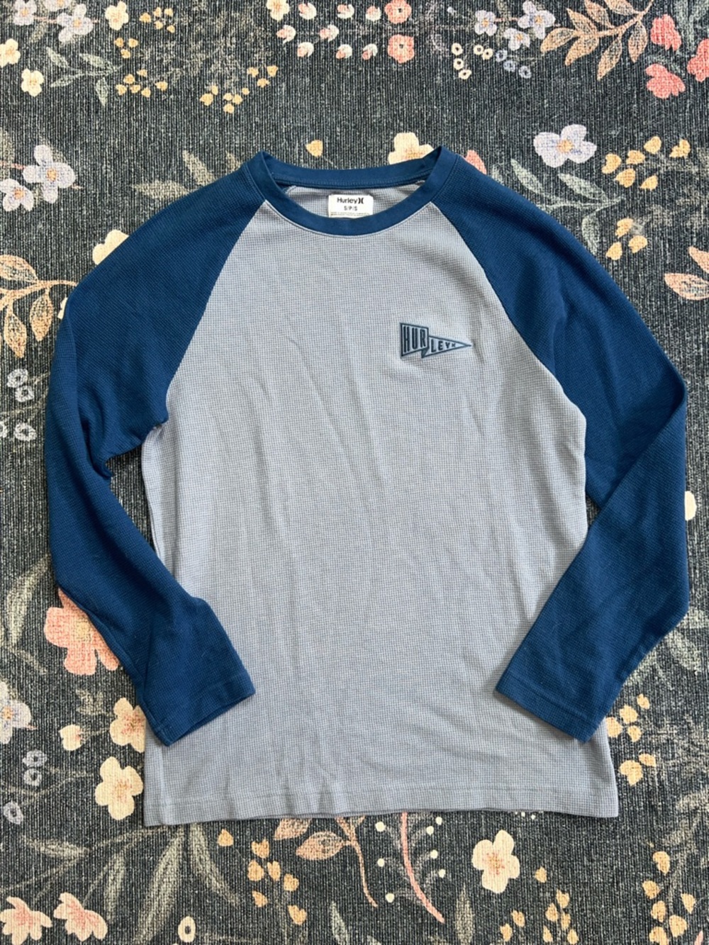 Hurley Two-Tone Navy and Light Gray Raglan Long Sleeve Tee